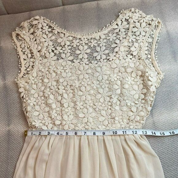 Women's Maxi Dress Gown Size Small Beige Tan Wedding Bridal Boho Neutral - Picture 9 of 10